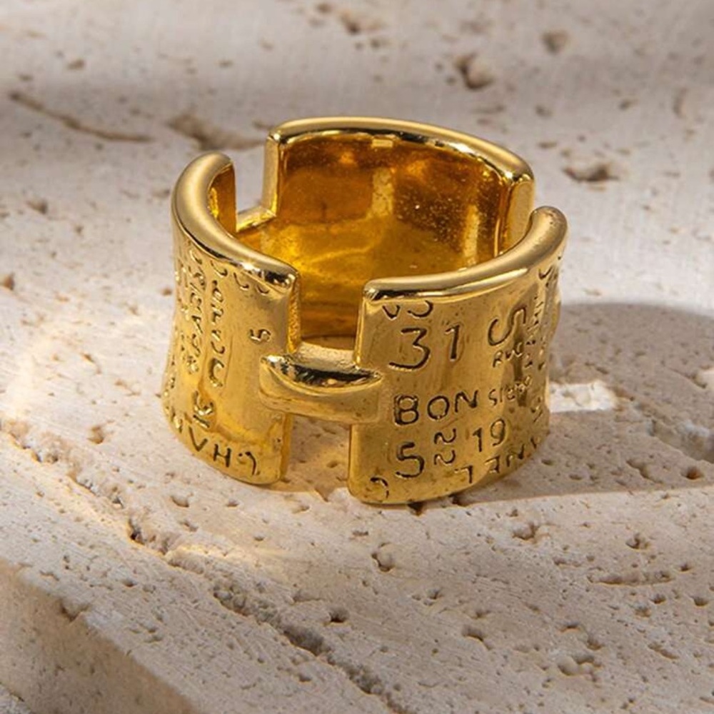 New Size 8 French Inspired Ring with letters and numbers. Gold-tone Statement